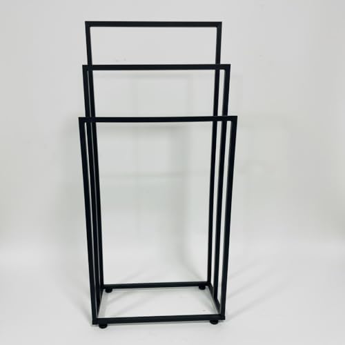 Metal Free Standing Towel Rack 3 Tiers Hand Towel Holder Organizer for Bathroom, Floor Outdoor Standing Towels Drying Rack for Poolside Black