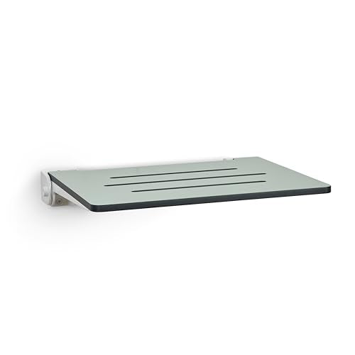 18 inch Silhouette Slimline Folding Wall Mount Shower Bench Seat, Sea Green Seat with White Frame - color: Sea Green Seat With White Frame