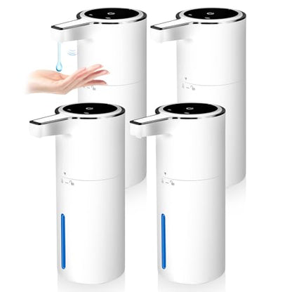 4 Pack Touchless Automatic Liquid Soap Dispenser, 13.5oz Smart Sensor Hand Wash Dispenser, USB Rechargeable & Adjustable for Bathroom Kitchen Sink, White
