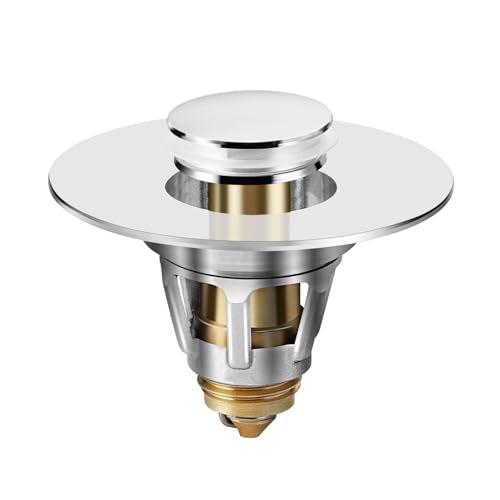 Universal Bathroom Sink Stopper, Basin Pop-up Bathroom Sink Drain Strainer, Bathroom Drain Stopper with Stainless Steel Hair Catcher for 1.1-1.5 Inch Drain(1 PCS, Silver) - color: Chrome Silver
