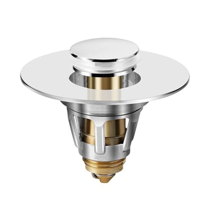 Universal Bathroom Sink Stopper, Basin Pop-up Bathroom Sink Drain Strainer, Bathroom Drain Stopper with Stainless Steel Hair Catcher for 1.1-1.5 Inch Drain(1 PCS, Silver) - color: Chrome Silver