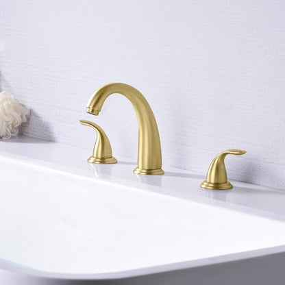 SUMERAIN 2-Handle Widespread Roman Bathtub Faucet Tub Filler with Valve Brushed Gold | 3 Holes, Tub Filler, with Valve, High Flow Rate, Traditional Design, Easy Install - color: Brushed Gold, size: 8-3/8" spout reach