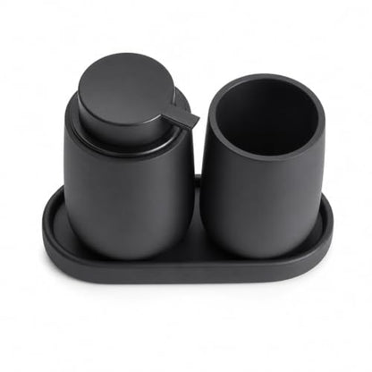 Ceramic Bathroom Accessories Set, 3 Pieces with Soap Dispenser, Toothbrush Holder, and Cup, Matte Black, Polished Finish (Balck) - color: Balck