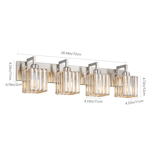Modern Bathroom Vanity Light 4-Lights Brushed Nickel Vanity Light Crystal Wall Light Bathroom Light Fixtures - color: Nickel Crooked, size: 4-light