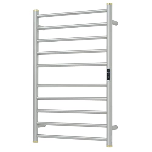 Electric Towel Warmer Rack,Heating Towel Warmer,Timer & Temperature Control,Wall-Mounted Plug-in for Bathroom,Brushed,Stainless Steel,10-Bar(31.5x20.08x4.41in) - color: Round-matte Brushed With Gold Top, size: 10 Bars