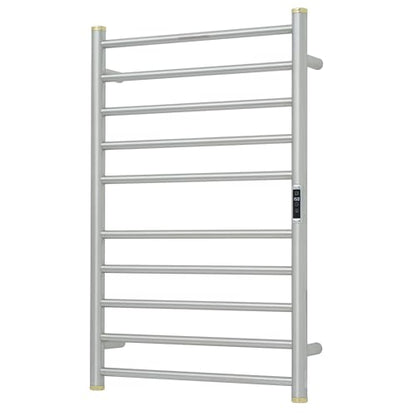 Electric Towel Warmer Rack,Heating Towel Warmer,Timer & Temperature Control,Wall-Mounted Plug-in for Bathroom,Brushed,Stainless Steel,10-Bar(31.5x20.08x4.41in) - color: Round-matte Brushed With Gold Top, size: 10 Bars