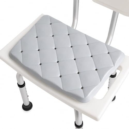 Shower Chair Cushion Waterproof, Non Slip Bath and Shower Bench Seat Pad | Bathtub seat cushion for walk-in tubs and seated bathing, with closed-cell foam, drain holes, firm support and grippy texture