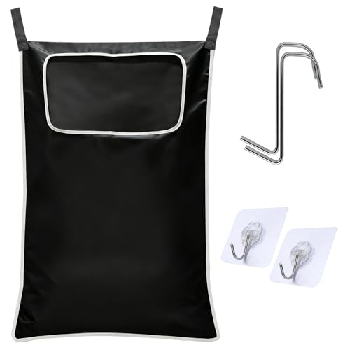 Hanging Laundry Hamper, 31.4x19.2 in, 600D Oxford, Black | Durable Tear Resistant Fabric with 2 Hook Options for over Door Use Ideal for Bedroom Bathroom Large Capacity - color: BLACK