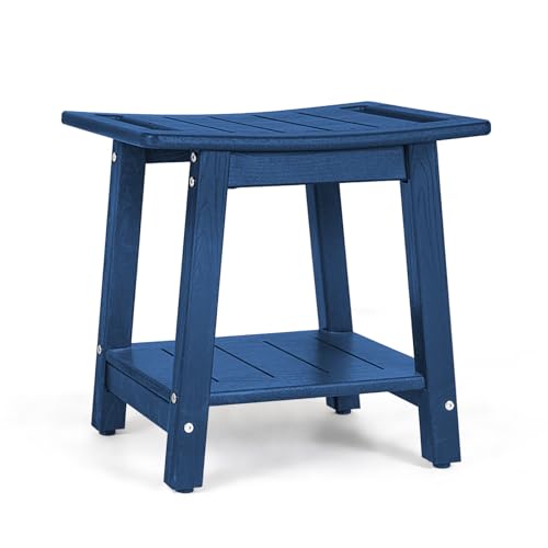 HDPE Shower Bench Seat, Heavy Duty Shower Stool for Inside Shower | Non-Slip, Maintenance-Free, Adjustable Feet, Side Handles, Indoor/Outdoor, Easy to Clean - color: Navy Blue, size: 18"W x 14"D x 17.3"H
