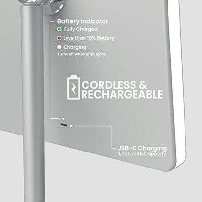 Orbit LED Vanity Mirror with Lights, 7X/1X Magnification, Dimmable & USB-C Rechargeable Tabletop Mirror - Chalk Grey - color: Chalk Grey