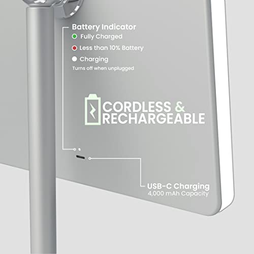 Orbit LED Vanity Mirror with Lights, 7X/1X Magnification, Dimmable & USB-C Rechargeable Tabletop Mirror - Chalk Grey - color: Chalk Grey