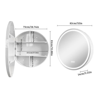 Round Medicine Cabinet with Light,3 Color Temperature,Dimmer,Defogger,32inch,White - color: White, size: 32inch