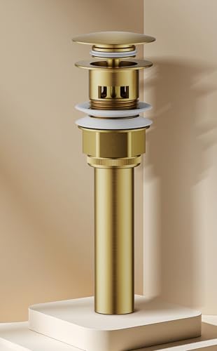 Bathroom Sink Drain with Strainer Basket and Pop-Up Drain Stopper Set (Gold, with Overflow) - color: Gold, size: with Overflow