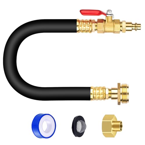 RV Winterizing Blowout Adapter Kit with Valve for Sprinkler Camper | Air comp quick connect plug,3/4" garden hose faucet,antifreeze for motorhomes/boats/travel trailers, brass,lead-free,18"