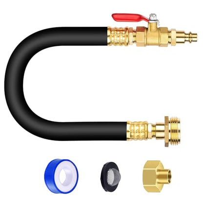 RV Winterizing Blowout Adapter Kit with Valve for Sprinkler Camper | Air comp quick connect plug,3/4" garden hose faucet,antifreeze for motorhomes/boats/travel trailers, brass,lead-free,18"