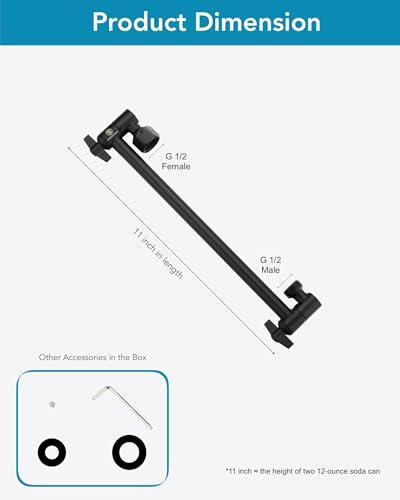 11 Inch Adjustable Shower Head Extension Arm With Locking Set Screw, Singing Rain 304 Stainless Steel Matt Black Angle Height Adjustable, Easy Install, G1/2 Universal Connector Compatible (Matt Black) - color: 3. Matte Black, style: 11 inch