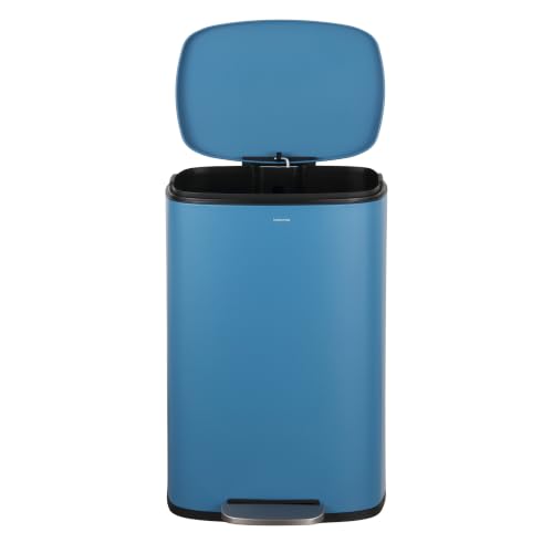 happimess Connor 2-Piece Iron Trash Can, Bright Cobalt Blue | 13.2 And 1.3 Gallons, Rectangular, Soft-Close Lid, Step Pedal, 20 Liners, 26" And 12" Height - color: Bright Cobalt Blue