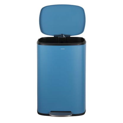 happimess Connor 2-Piece Iron Trash Can, Bright Cobalt Blue | 13.2 And 1.3 Gallons, Rectangular, Soft-Close Lid, Step Pedal, 20 Liners, 26" And 12" Height - color: Bright Cobalt Blue