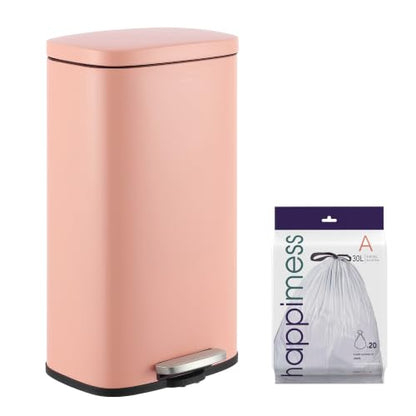 happimess Curtis 8 Gal Step Trash Can Soft Close 25", Flamingo Pink | Iron Construction, Satin Finish, Removable Liner, Steel Pedal, 20 Trash Bags Included, Kitchen Office Bin - color: Flamingo Pink