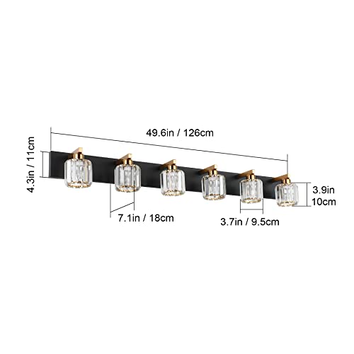 Aipsun Bathroom Light Fixtures Crystal Vanity Light Black and Gold 6 Lights Vanity Lighting Fixtures (Exclude Bulb) - color: Black Gold (Round), size: 49 inch