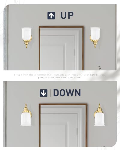 Modern Wall Sconces Set of Two, HWH Brushed Gold Bathroom Vanity Light, Antique Brass Wall Light Fixtures with Frosted White Bell-Shaped Glass, 5HZG106B-2 BG - color: Brushed Gold, size: 1-Light *2