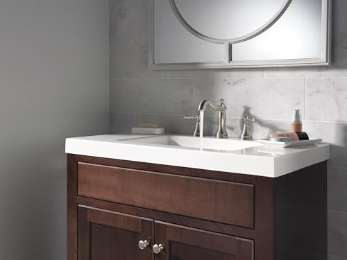 Delta Cassidy Brushed Nickel Bathroom Faucet 3 Hole, 8 Inch Widespread Bathroom Sink Faucet for Vanity, Metal Push-Pop Drain Assembly, Stainless 3597LF-SSMPU - color: Stainless