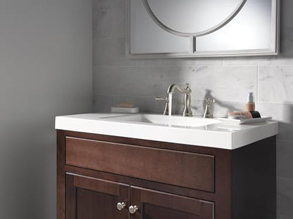 Delta Cassidy Brushed Nickel Bathroom Faucet 3 Hole, 8 Inch Widespread Bathroom Sink Faucet for Vanity, Metal Push-Pop Drain Assembly, Stainless 3597LF-SSMPU - color: Stainless