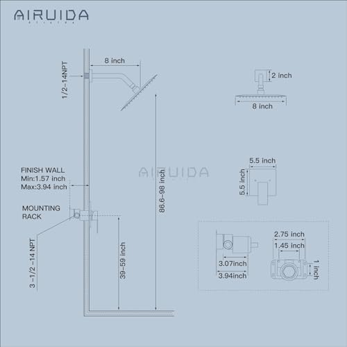 Airuida Matte Black Shower Faucet Set,8 Inch Shower Valve Kit | Square Showerhead,Female Thread Rough-in Valve,Bathroom Rain Shower System,Single Function Handle - color: Matte Black