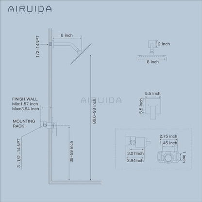 Airuida Brushed Nickel Shower Faucet Set,8 Inch Shower Valve Kit | Square Showerhead,Female Thread Rough-in Valve,Bathroom Rain Shower System,Single Function Handle - color: Brushed Nickel