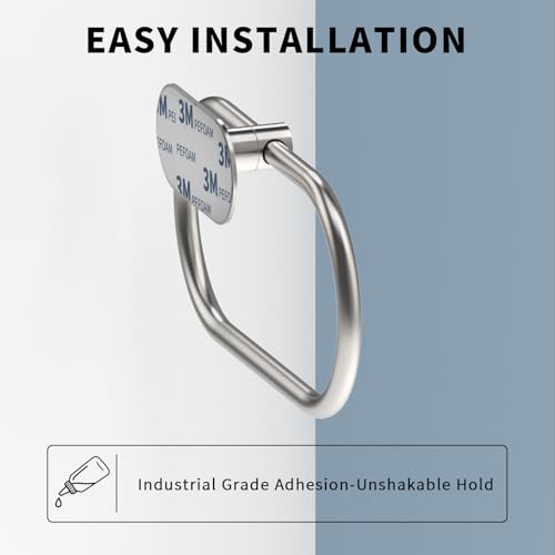 Adhesive Towel Holder for Bathroom Brushed Nickel No Drill Hand Towel Ring Stainless Steel and Zinc Alloy Self Adhesive Towel Hanger for Bath, Kitchen - color: Brushed Nickel