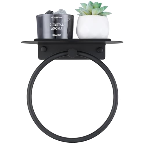 Angle Simple Hand Towel Holder with Shelf, Swivel Towel Ring Matte Black | SUS304 Stainless Steel, Bathroom Kitchen Space Saver, Wall Mount - color: Matte Black