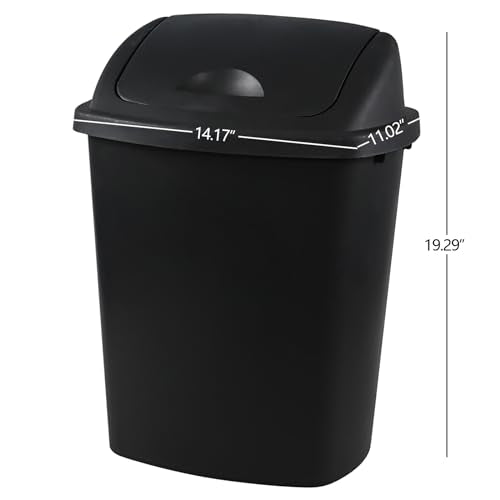 Pack of 4 Plastic Trash Can Wastebasket, 7 Gallon | Black, Commercial Office and Bathroom Use, Durable Easy-Clean Bin, Space-Saving Shape - size: 7 Gallon