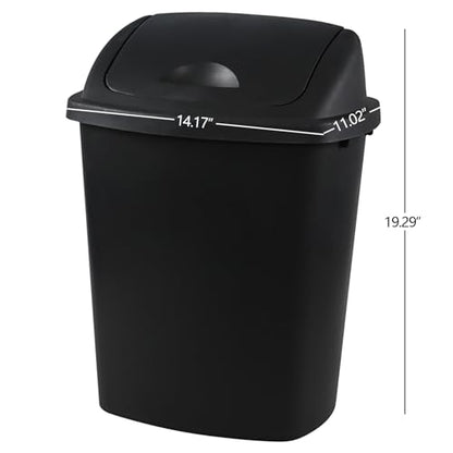 Pack of 4 Plastic Trash Can Wastebasket, 7 Gallon | Black, Commercial Office and Bathroom Use, Durable Easy-Clean Bin, Space-Saving Shape - size: 7 Gallon