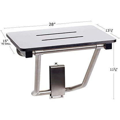 Seachrome 28 x 15 White Folding Shower Bench Seat, ADA Bathroom Safety, Wall-Mount, Transfer Bench - color: White, size: 28 inch