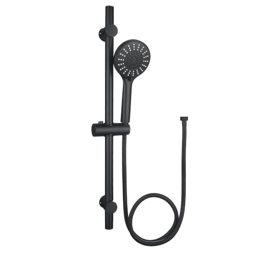 Shower Slide Bar with Adjustable 5-Function Handheld Shower Head & 59-Inch Hose – Stainless Steel Wall Mount Shower Slide Bar Set, Drilling Required(Matte Black) - color: Matte Black