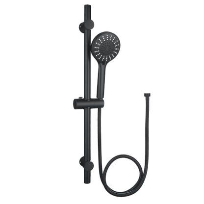 Shower Slide Bar with Adjustable 5-Function Handheld Shower Head & 59-Inch Hose – Stainless Steel Wall Mount Shower Slide Bar Set, Drilling Required(Matte Black) - color: Matte Black