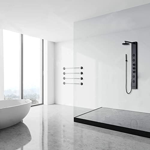 Achelous Round Rainfall Shower Head Panel System with Thermostatic,Stainless Steel High Pressure Turbo Body Jets Waterfall Shower Tower,Brass Handheld Wand in Matte Black - style: Round