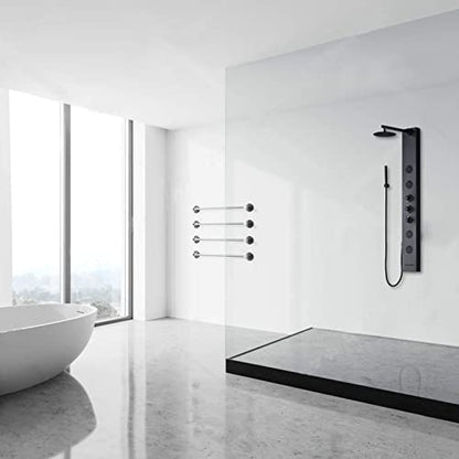 Achelous Round Rainfall Shower Head Panel System with Thermostatic,Stainless Steel High Pressure Turbo Body Jets Waterfall Shower Tower,Brass Handheld Wand in Matte Black - style: Round