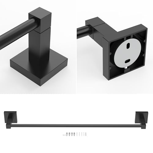 RUACQ Towel Bar 24" Towel Racks for Bathroom Wall Mounted, Matte Black | One-Piece Bath Towel Holder, Total Length 26 Inch Single Towel Rod, 304 Stainless Steel Rustproof, Square Base, Heavy Duty - color: Matte Black, size: 24 inch(Center to Center) Singl