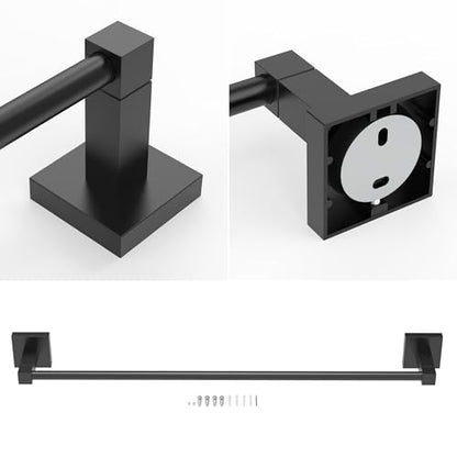 RUACQ Towel Bar 24" Towel Racks for Bathroom Wall Mounted, Matte Black | One-Piece Bath Towel Holder, Total Length 26 Inch Single Towel Rod, 304 Stainless Steel Rustproof, Square Base, Heavy Duty - color: Matte Black, size: 24 inch(Center to Center) Singl