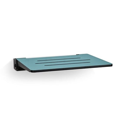 18 inch Silhouette Slimline Folding Wall Mount Shower Bench Seat, Teal Seat with Matte Black Frame - color: Teal Seat With Matte Black Frame