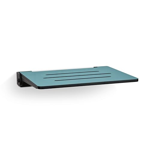 18 inch Silhouette Slimline Folding Wall Mount Shower Bench Seat, Teal Seat with Matte Black Frame - color: Teal Seat With Matte Black Frame