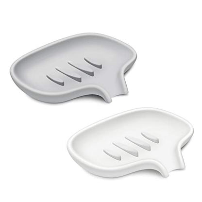 Silicone Soap Dish,Bar Soap Holder for Shower,2 Pack White+Grey | Bar Soap Holder for Shower with Draining,Soap Tray for Kitchen Sink - color: White + Gray(style 1)