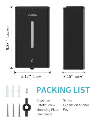 AIKE Automatic Foam Soap Dispenser 33.8oz for Bathroom,Matteblack AK1207FA | Rich Foam and Steel Finish,5-Level Adjustable and Key for Commercial(Battery Not Included),Screw Wall Mount for Space-Saving - color: Matteblack Stainless Steel