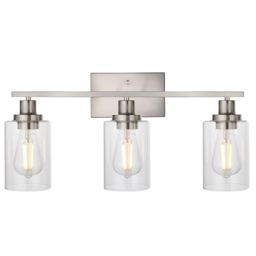 MELUCEE 3 Lights Wall Sconce Brushed Nickel Finished 20.5 Inch | Modern Bathroom Vanity Light Fixtures with Clear Glass Shade Suit for Porch Bedroom Foyer Kitchen (Patent No.: US D963914 S) - color: Brushed Nickel, size: 3-Light