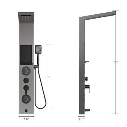 ELLO&ALLO Shower Panel System Tower with Shelf, Rainfall and Waterfall Head Rain Massage Stainless Steel Bathroom Fixtures with Adjustable Body Jets, Brushed&Black - color: Brushed&Black