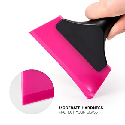 FOSHIO Small Squeegee with 5 Inch Pink Rubber Blade Mini Wiper Window Tinting Tools for Mirror Glass Window Cleaner with Non-Slip Handle - color: Pink