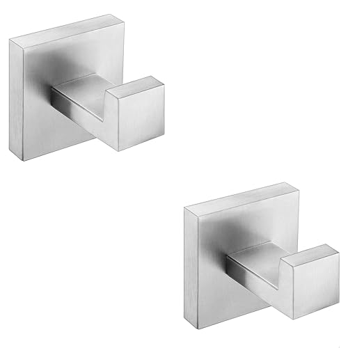 Nolimas Towel Hook Stainless Steel Bathroom Rustproof Clothes Towel Coat Hook Wall Mounted Square Toilet Kitchen, Heavy Duty Door Hanger, 2 Pack, Brushed Nickel - color: Brushed Nickel, size: 2 Pack