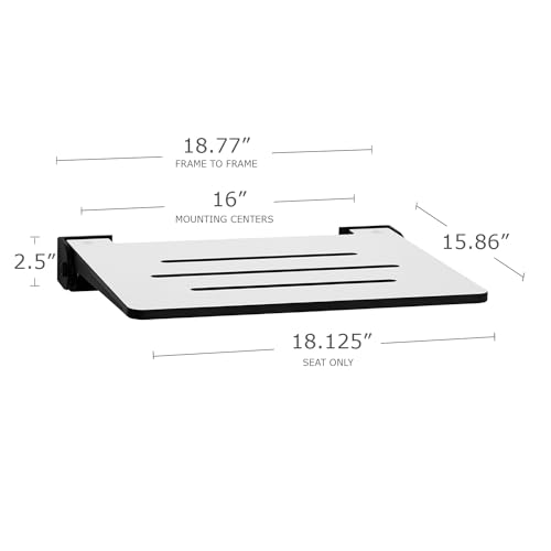 Seachrome 18 inch Silhouette Slimline Folding Wall Mount Shower Bench Seat, White Seat with Matte Black Frame - color: White Seat With Matte Black Frame