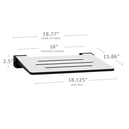 Seachrome 18 inch Silhouette Slimline Folding Wall Mount Shower Bench Seat, White Seat with Matte Black Frame - color: White Seat With Matte Black Frame